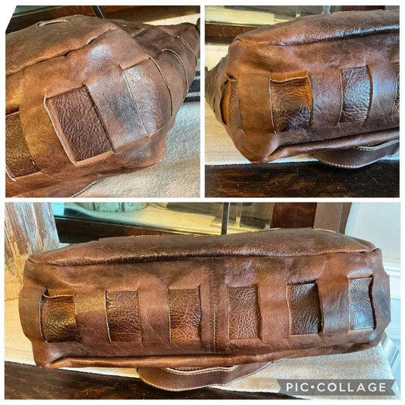 Bed Stu Orchid Woven Leather Handbag Crossbody Bag Teak Brown Retail $280 - Picture 7 of 12